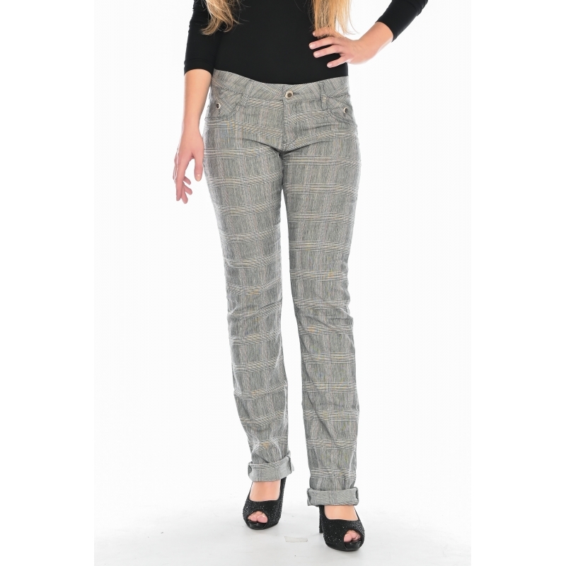 Брюки женские OMAT jeans 9665 Клетка серые